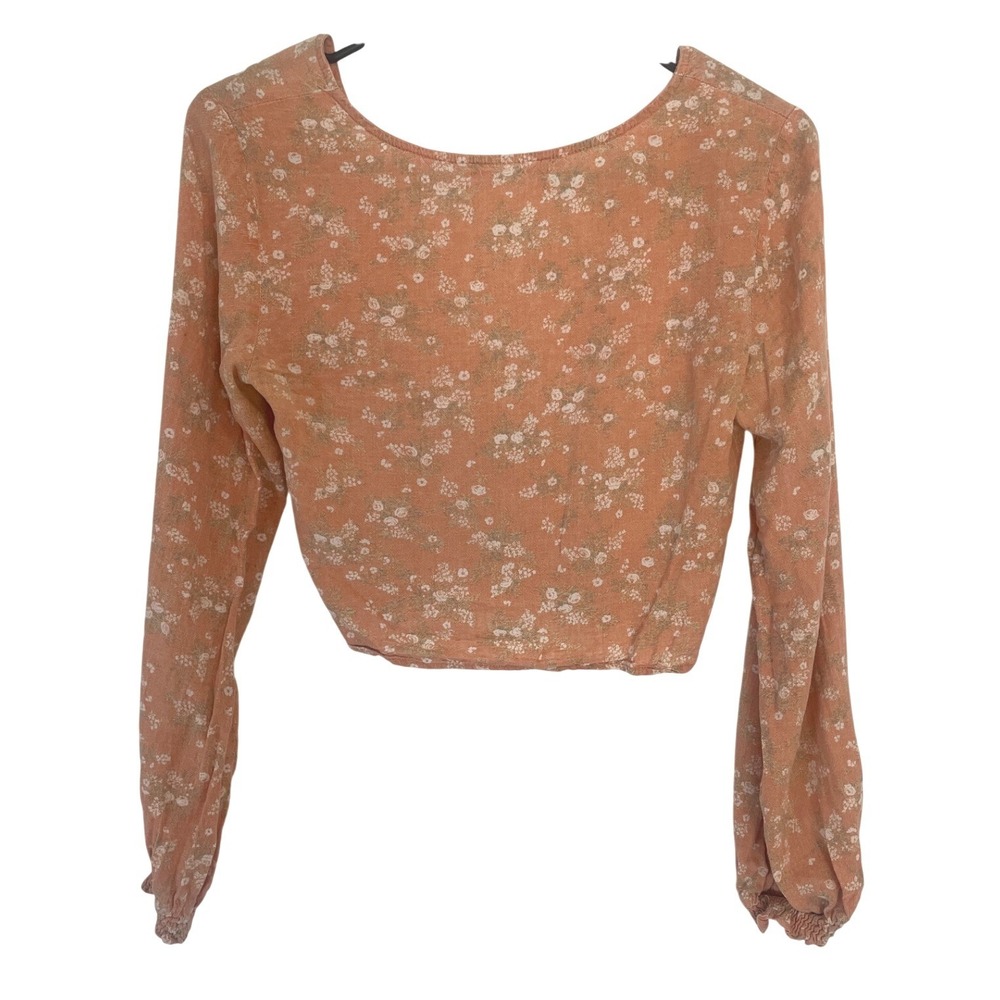 Urban Outfitters Women Crop Top Twist Front Floral XS Peach Boho‎ Cottagecore - Picture 2 of 4